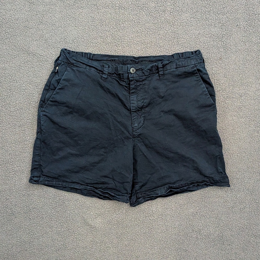 American Eagle Flex Shorts Mens 33 Navy Blue Cotton Lyocell Stretch Flat Front